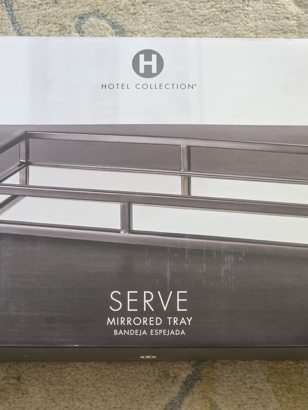 Hotel Collection Serve Mirrored Tray - Silver and White Accents
